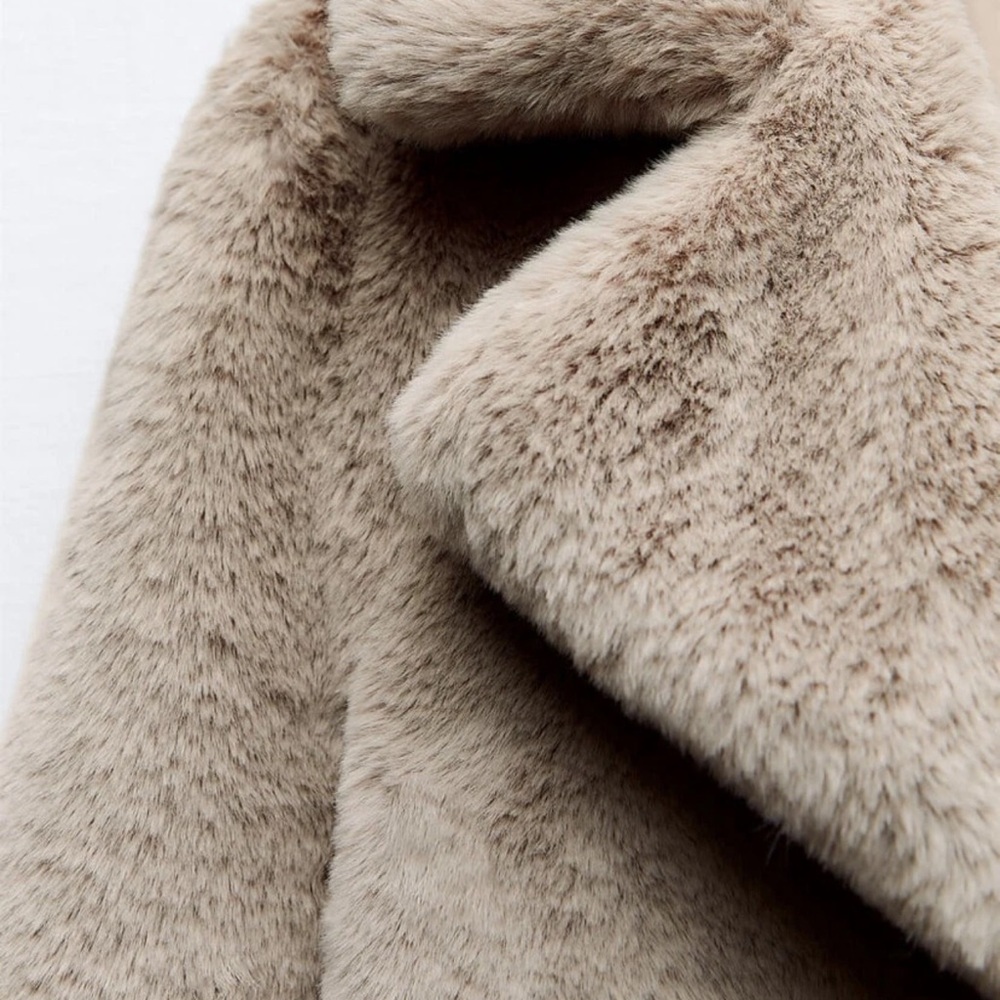 ZARA Beige Faux Shearling Teddy Coat - Picture 3 of 4